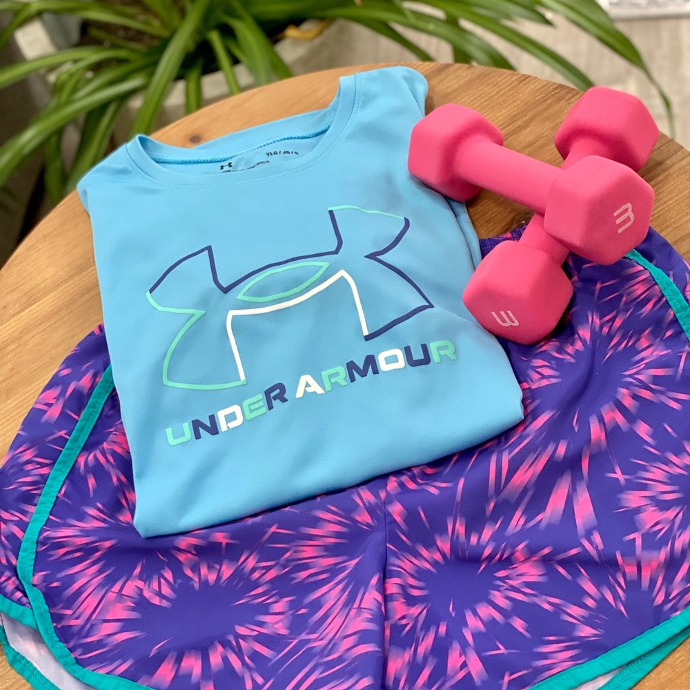 Under Armour Light Blue Tee and Vibrant Shorts